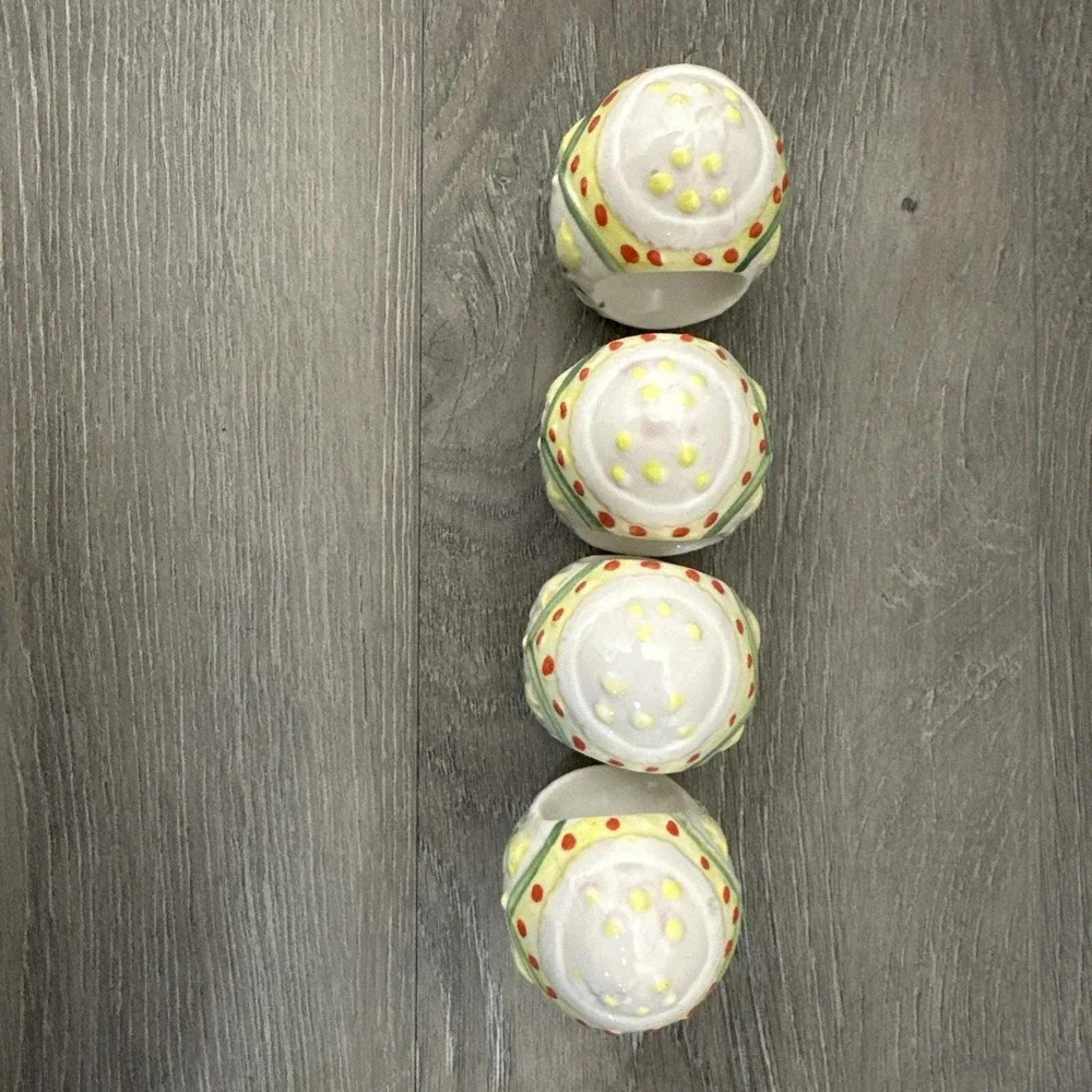 Vintage Ceramic Easter Egg Napkin Rings Red, Yellow, Green Set Of 4 Ceramic